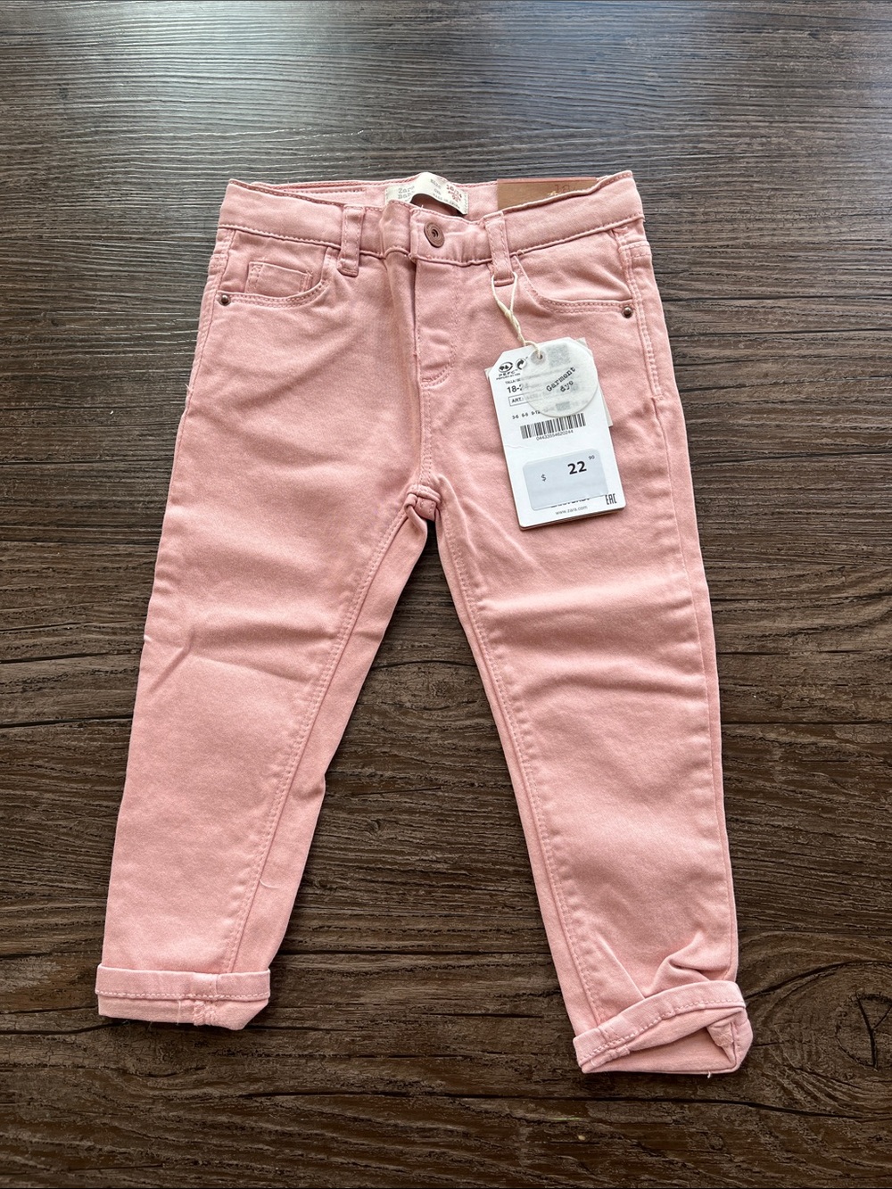Zara Baby Girl Pink Stretch Denim Pants Size 18-24 Months